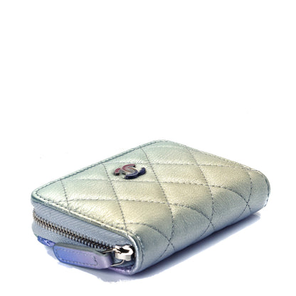 Chanel Gradient Metallic Calfskin Quilted Zip Around Coin Purse Wallet Silver Blue Yellow Purple 7 of 9