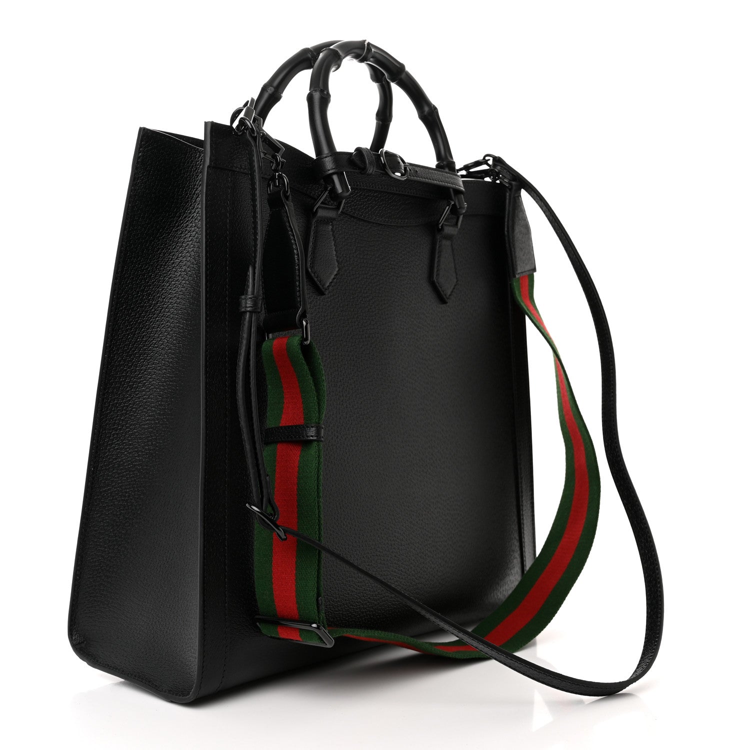 Gucci Textured Dollar Calfskin Web Monochrome Large Diana Tote Bag Black 3 of 10