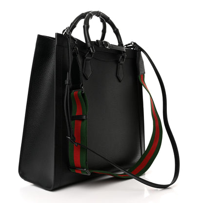 Gucci Textured Dollar Calfskin Web Monochrome Large Diana Tote Bag Black 3 of 10