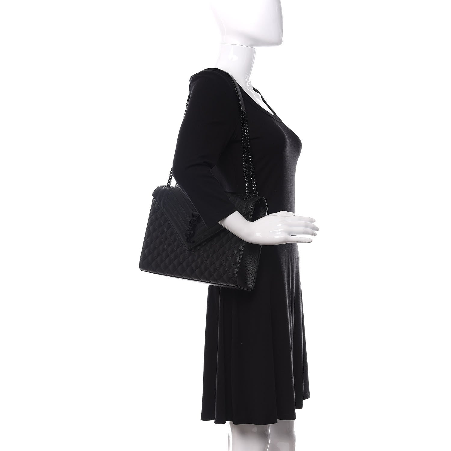 Saint Laurent Grain De Poudre Textured Mixed Matelasse Large Triquilt Monogram Monochrome Satchel Black 2 of 9