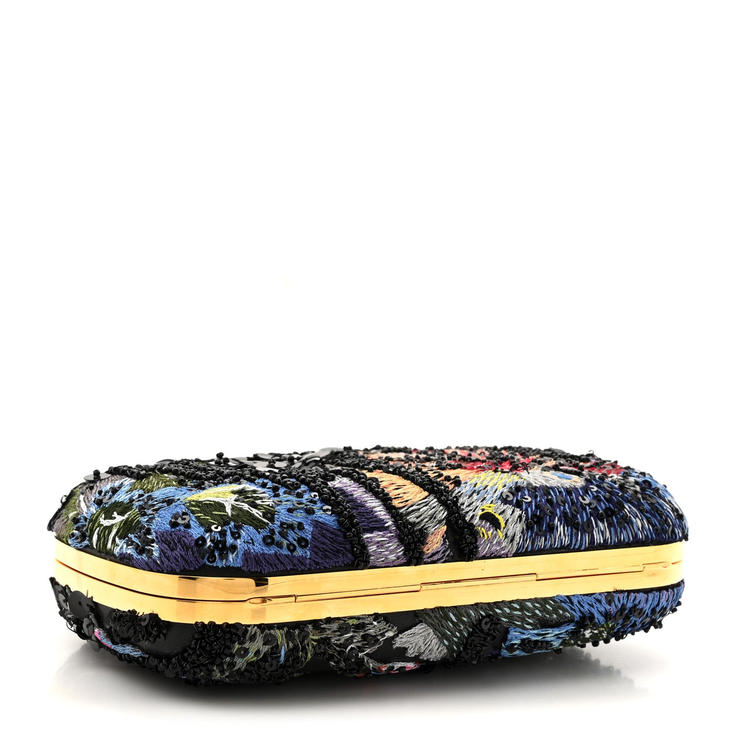 Alexander McQueen Nappa Embroidered Floral Knuckle Box Clutch Black Multicolor 4 of 13