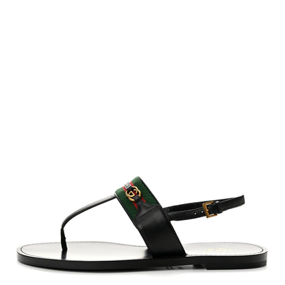 Gucci Jakarta Lifford Calfskin Web Interlocking G Thong Sandals 37.5 Black 1 of 9