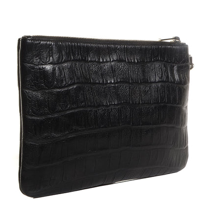 Saint Laurent Calfskin Crocodile Embossed Monogram Zip Pouch Black 3 of 9