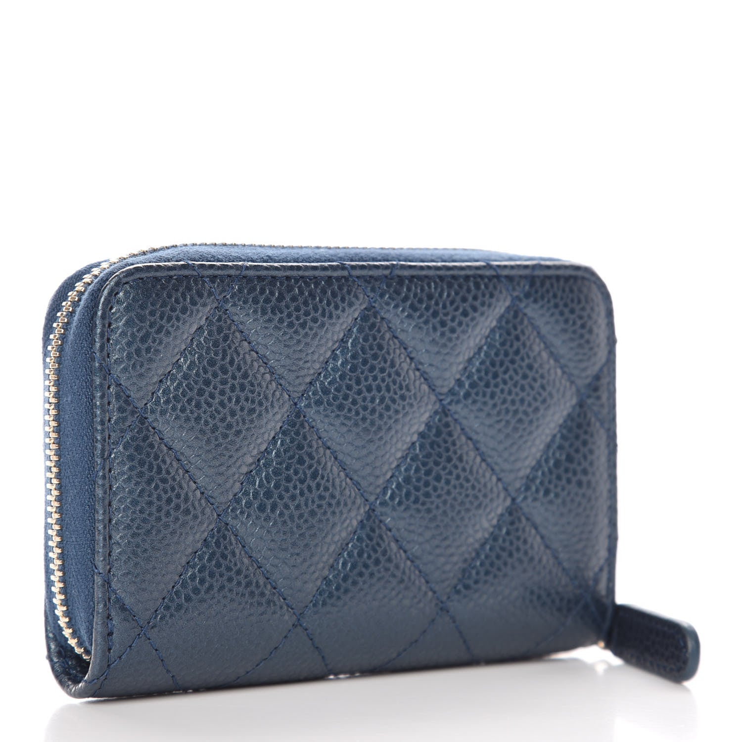 Chanel Metallic Caviar Quilted Zip Coin Purse Dark Blue 6 of 16