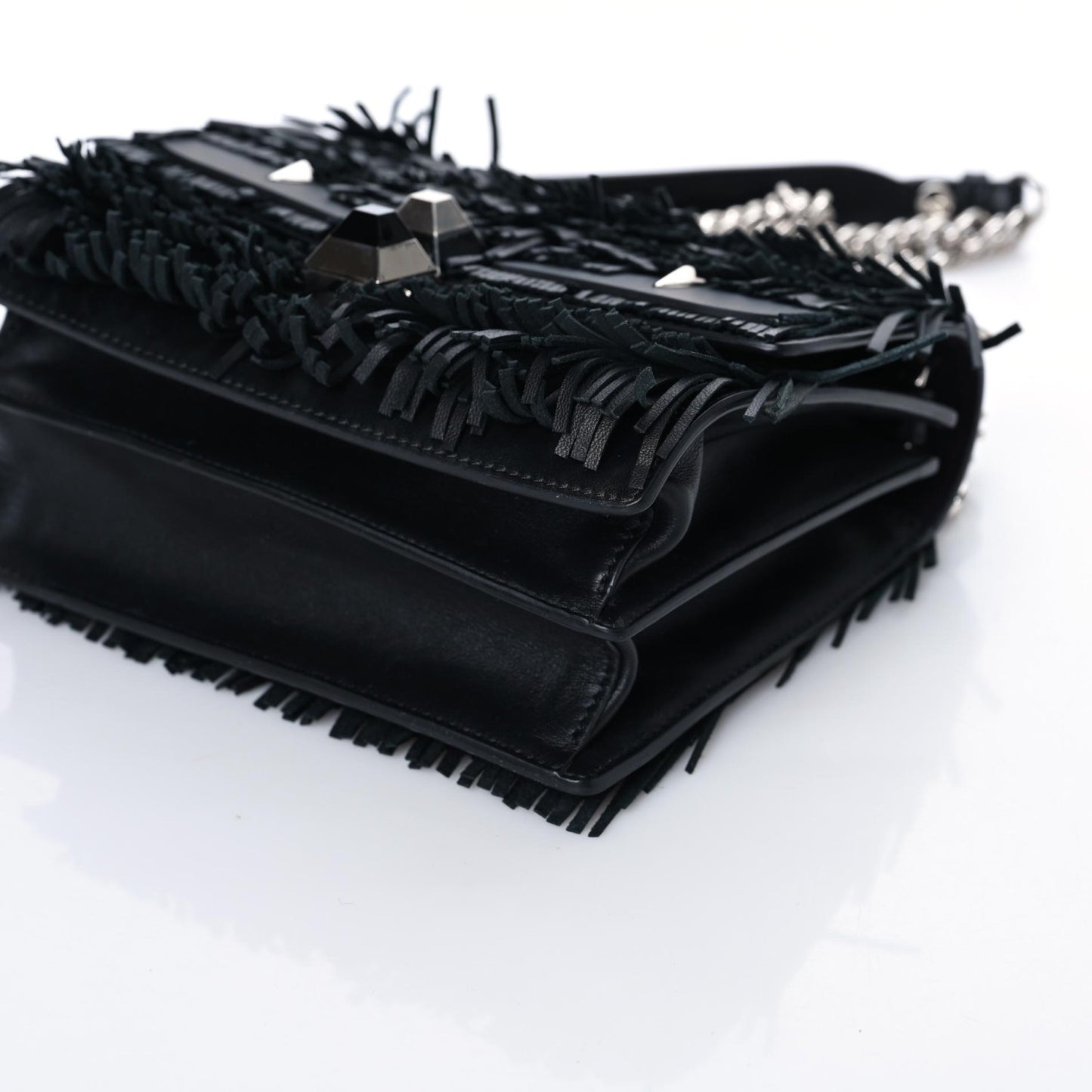 Smooth Calfskin Monster Eyes Fringe Studded Small Kan I Shoulder Bag Black