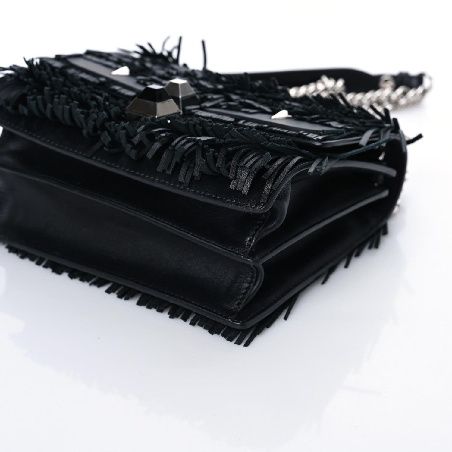 Fendi Smooth Calfskin Monster Eyes Fringe Studded Small Kan I Shoulder Bag Black 8 of 8