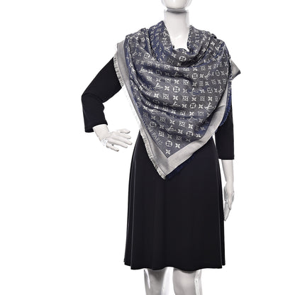 Louis Vuitton Silk Wool Monogram Denim Shawl Blue 2 of 4