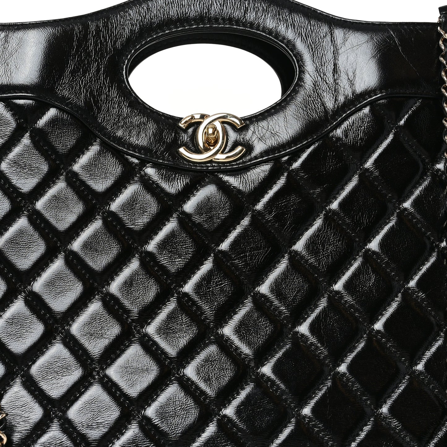 Shiny Lambskin Quilted Large 31 Shopping Bag Black