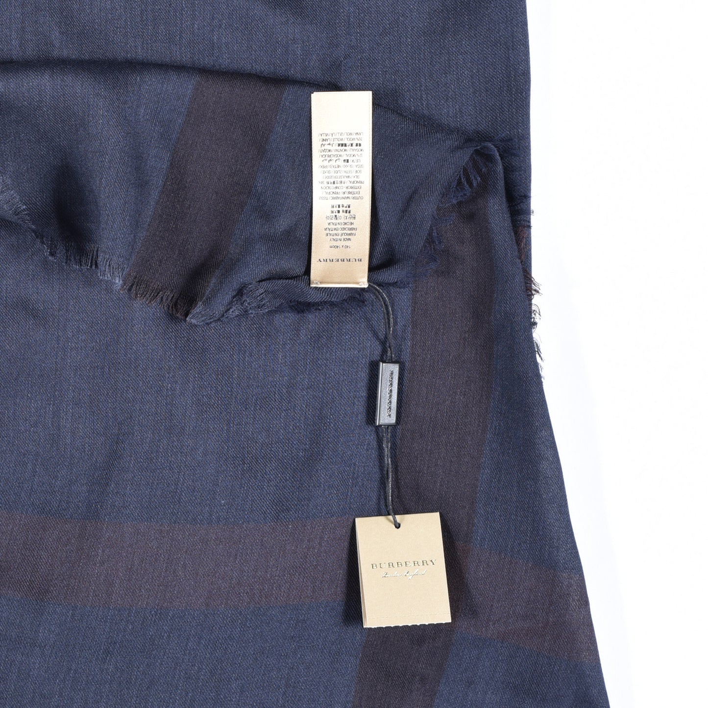 Wool Silk London Check Lightweight Scarf Navy