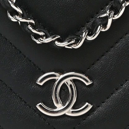 Chanel Lambskin Chevron Quilted Studded Wallet On Chain WOC Black 9 of 11