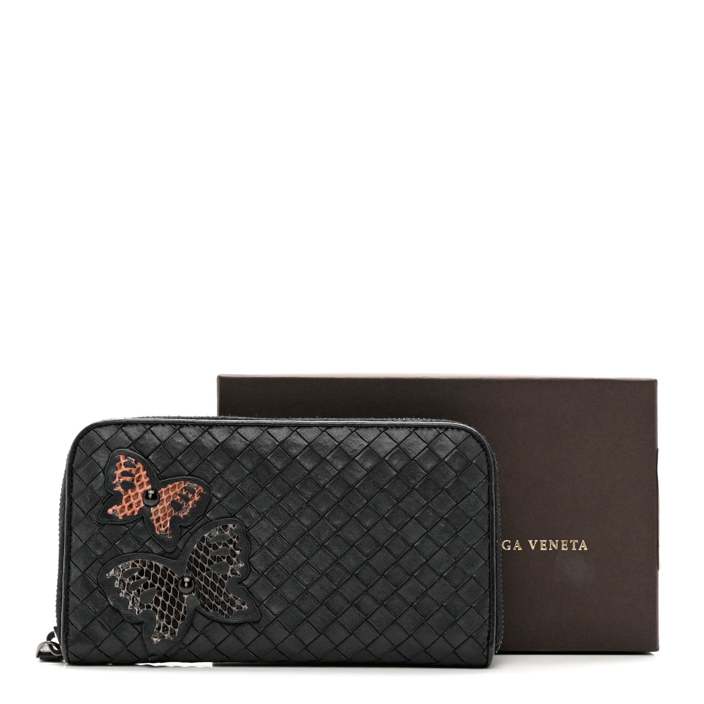 Nappa Intrecciato Ayers Zip Around Butterfly Wallet Black