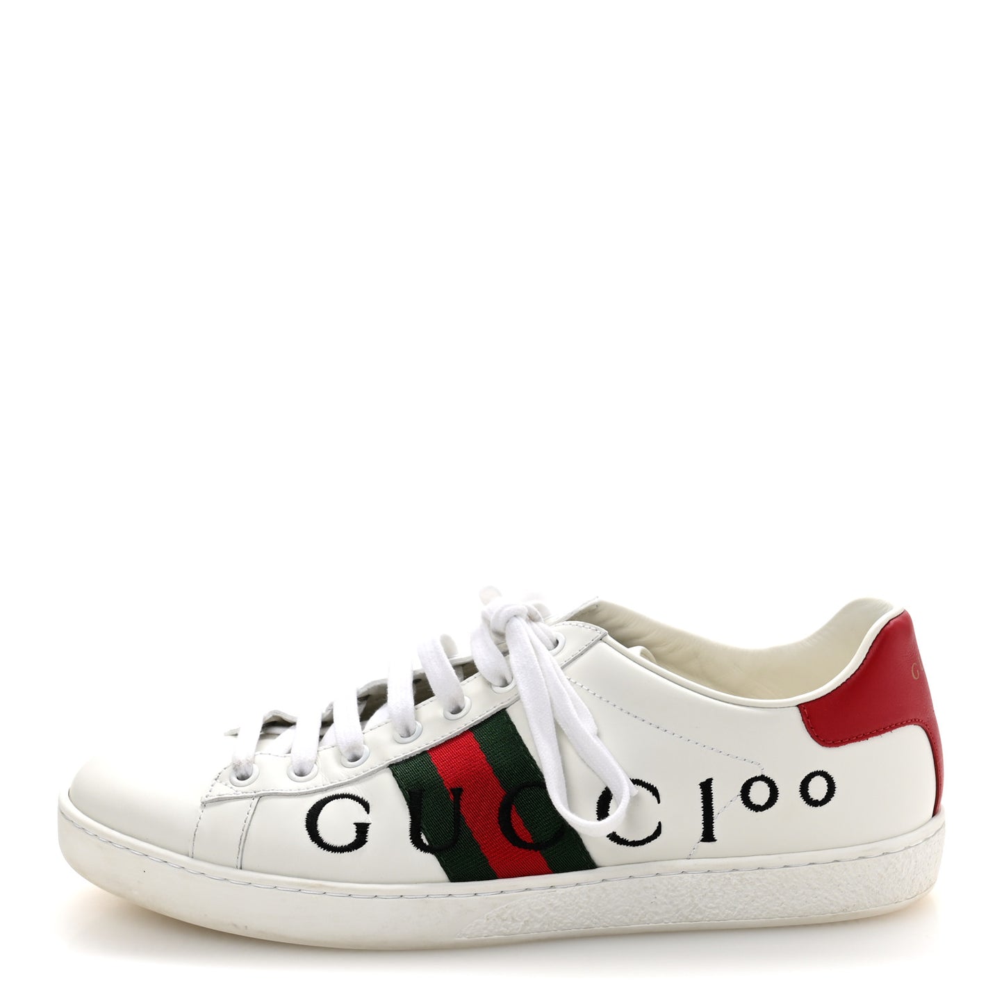 Calfskin Gucci 100 Womens Ace Sneakers 39.5 White Hibiscus Red