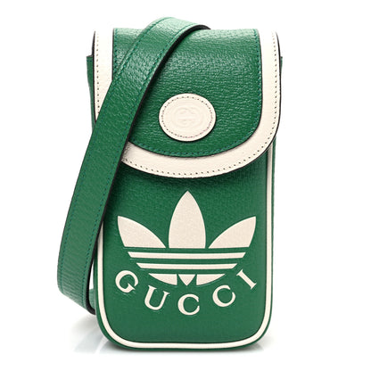 Gucci X ADIDAS Textured Dollar Calfskin Trefoil Embossed Phone Crossbody Bag New Shamarock 1 of 10