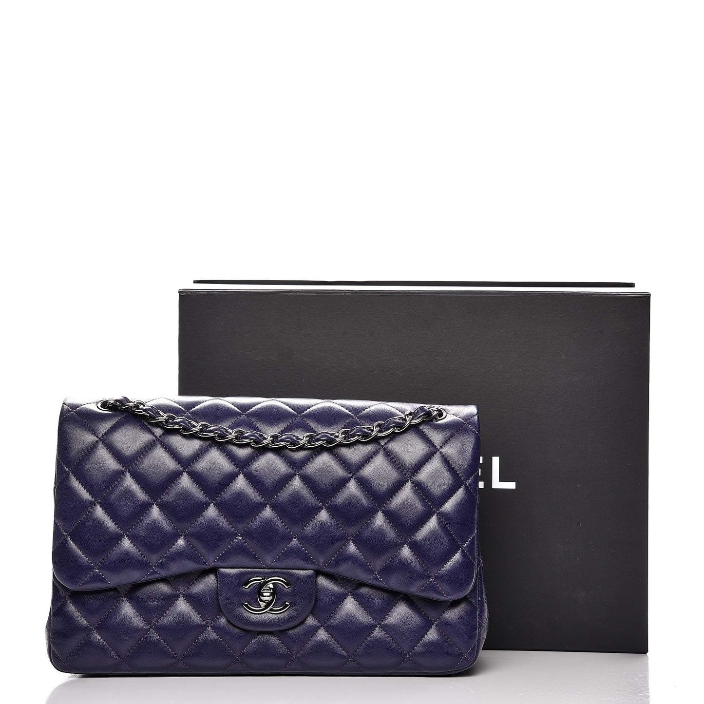 Lambskin Quilted Jumbo Double Flap Dark Purple