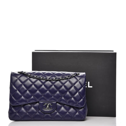 Chanel Lambskin Quilted Jumbo Double Flap Dark Purple 11 of 11
