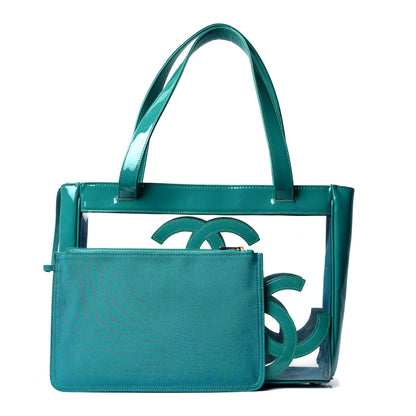Chanel Vinyl Patent CC Logo Beach Tote Green 2 of 5