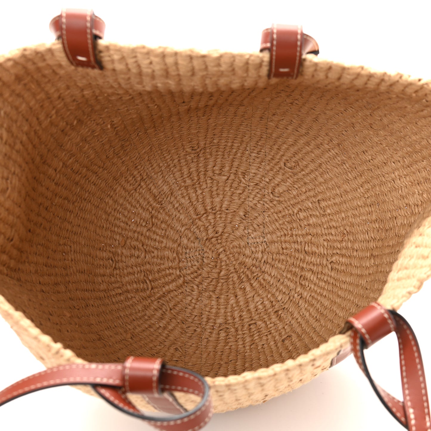 Raffia Calfskin Large Basket Tote Tan