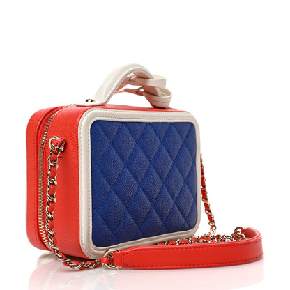 Chanel Caviar Quilted Small CC Filigree Vanity Case Blue White Red 3 of 9
