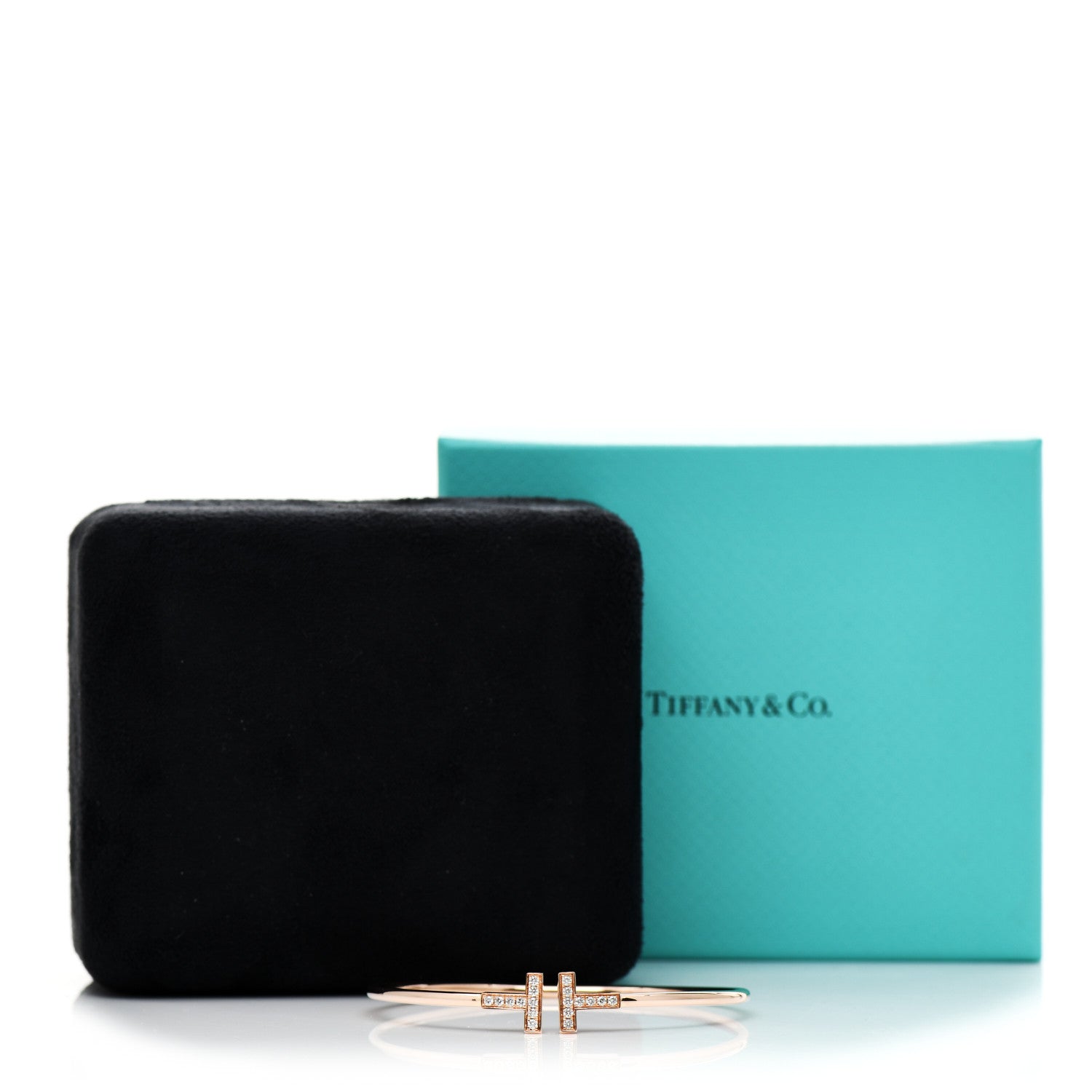 Tiffany 18K Rose Gold Diamond T Wire Bracelet 4 of 4