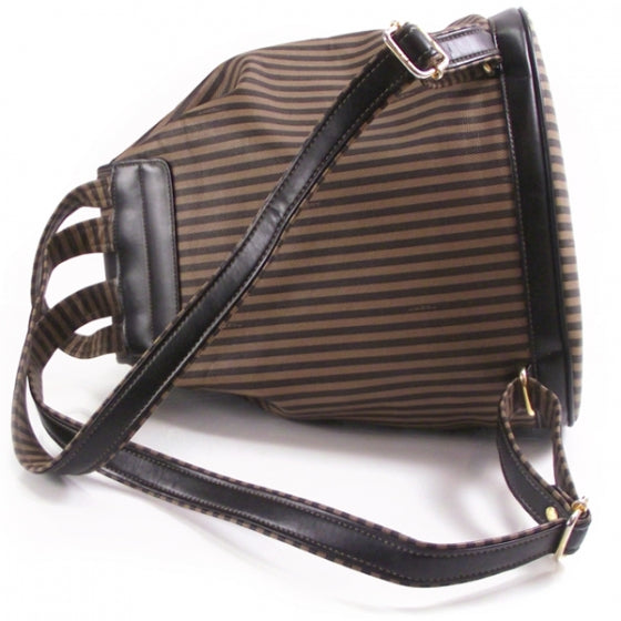 Fendi Canvas Calfskin Striped Drawstring Backpack Tobacco 5 of 11
