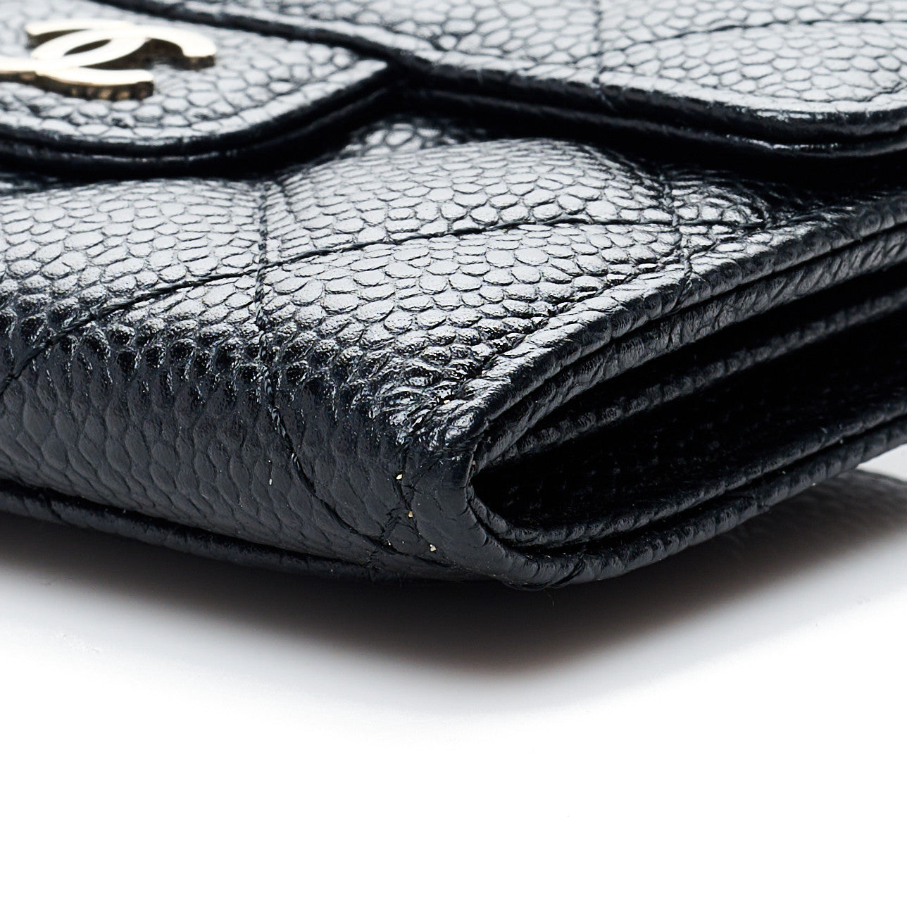 Caviar Quilted Flap Card Holder Wallet Black
