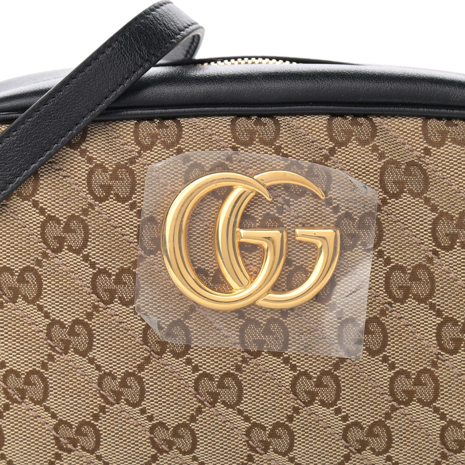 Gucci Monogram Matelasse Diagonal Small GG Marmont Chain Shoulder Bag Beige Black 8 of 10