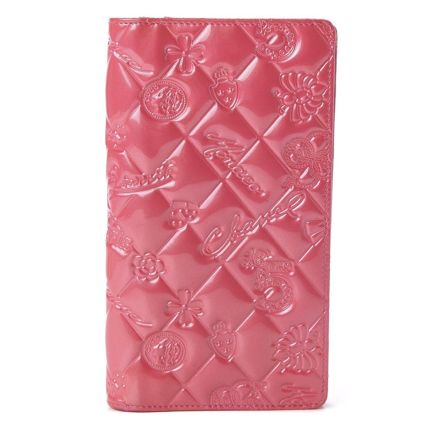 Patent Calfskin Lucky Symbols Yen Wallet Pink