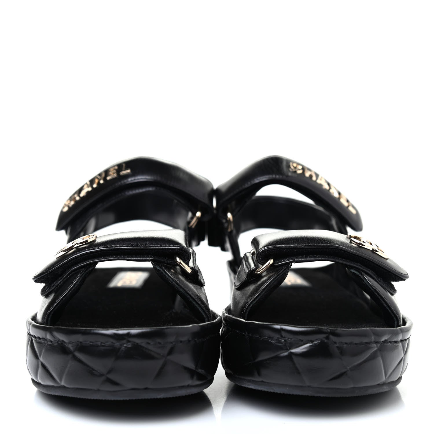 Chanel Shiny Calfskin Logo Platform Sandals 39 Black 2 of 4