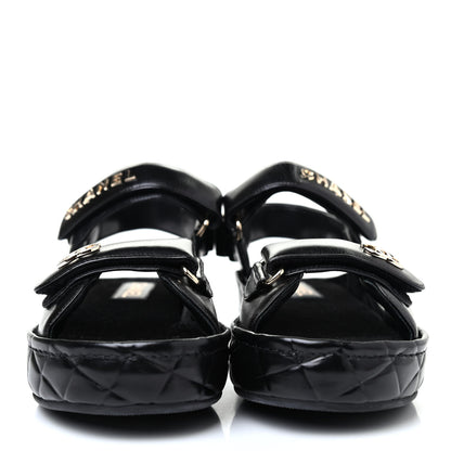Chanel Shiny Calfskin Logo Platform Sandals 39 Black 2 of 4