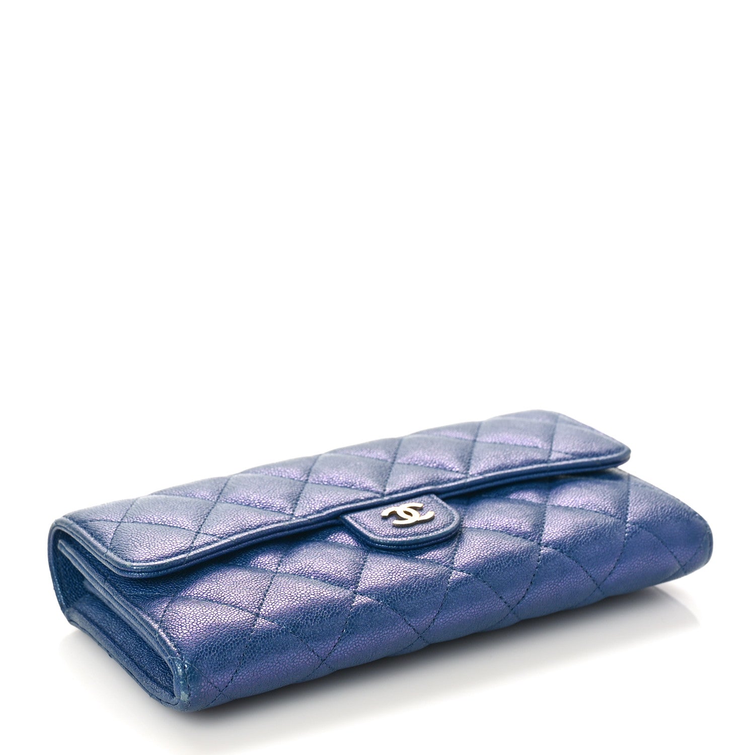 Chanel Iridescent Caviar Quilted Large Gusset Flap Wallet Dark Blue 4 of 11