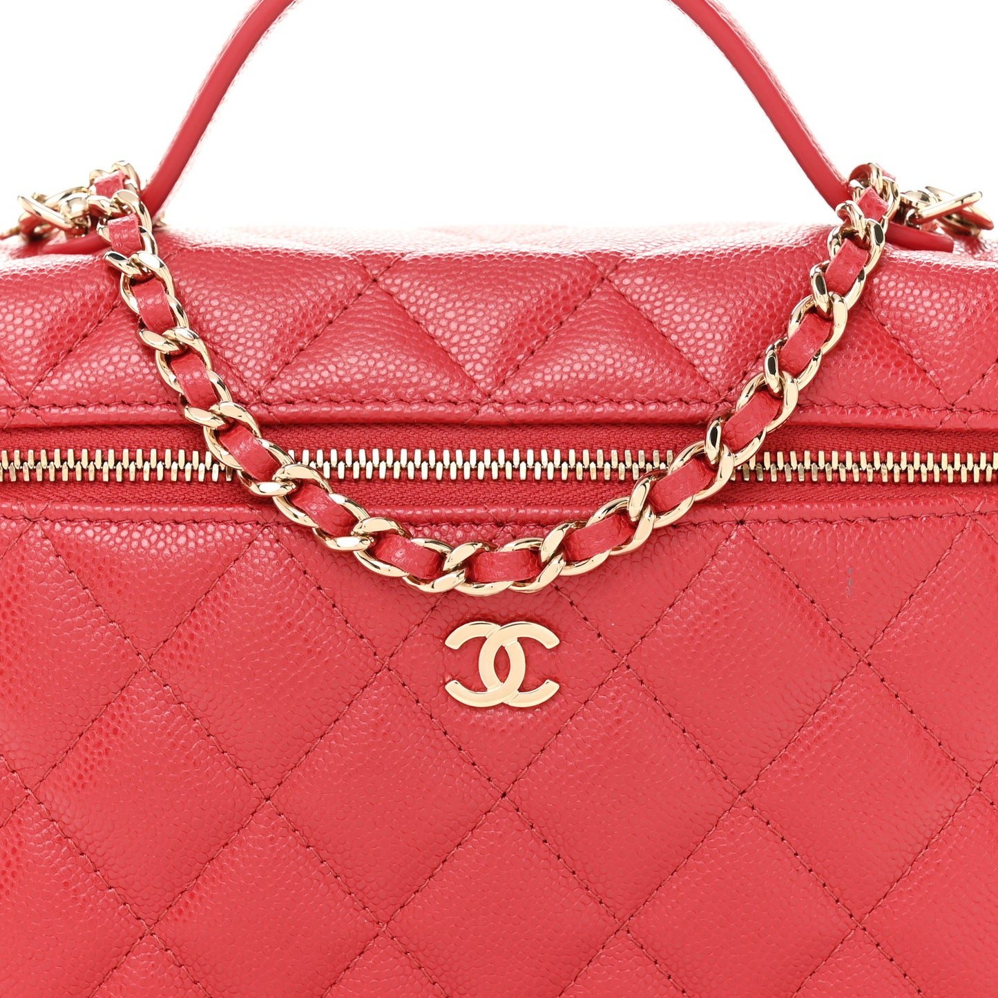 Caviar Quilted Top Handle Slim Vanity With Chain Red