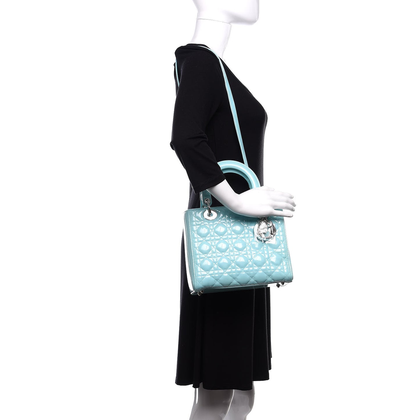 Patent Cannage Medium Lady Dior Light Blue
