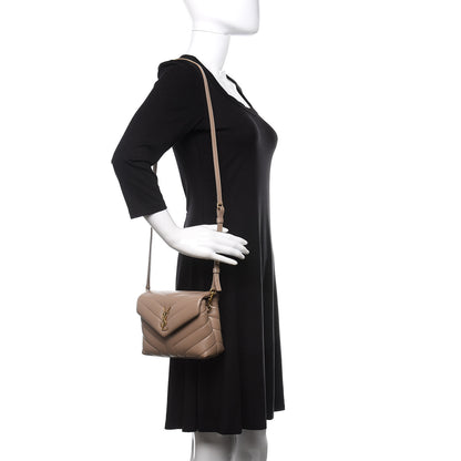 Saint Laurent Calfskin Y Quilted Monogram Toy Loulou Crossbody Bag Dark Beige 2 of 12