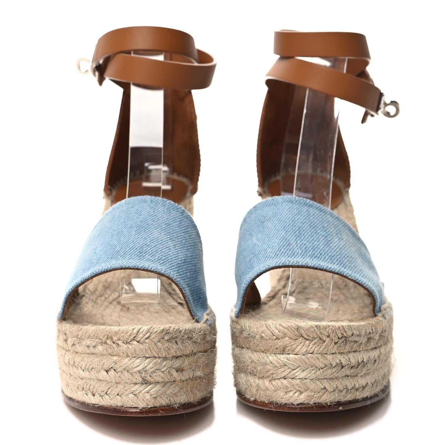 Denim Calfskin Tipoli Espadrille Wedge Sandals 38 Bleu Clair Naturel