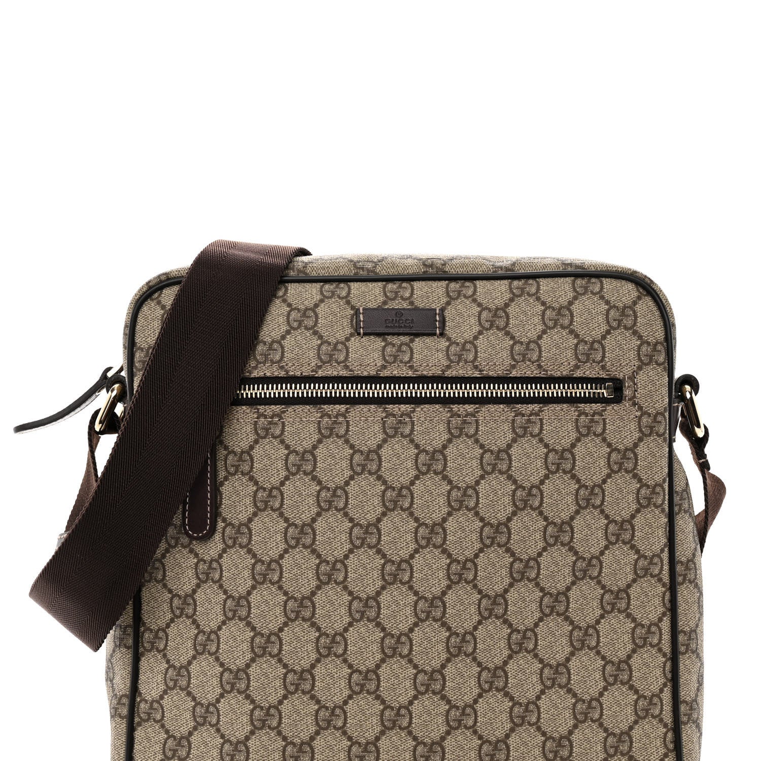 Gucci GG Plus Monogram Selleria Calfskin Medium Messenger Bag Beige Ebony Cocoa Dark Chocolate 8 of 10