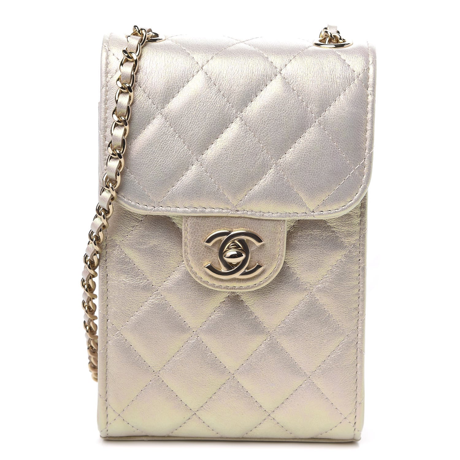 Chanel Iridescent Lambskin Quilted CC Phone Holder Ivory 1 of 11