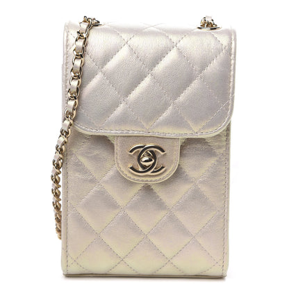Chanel Iridescent Lambskin Quilted CC Phone Holder Ivory 1 of 11