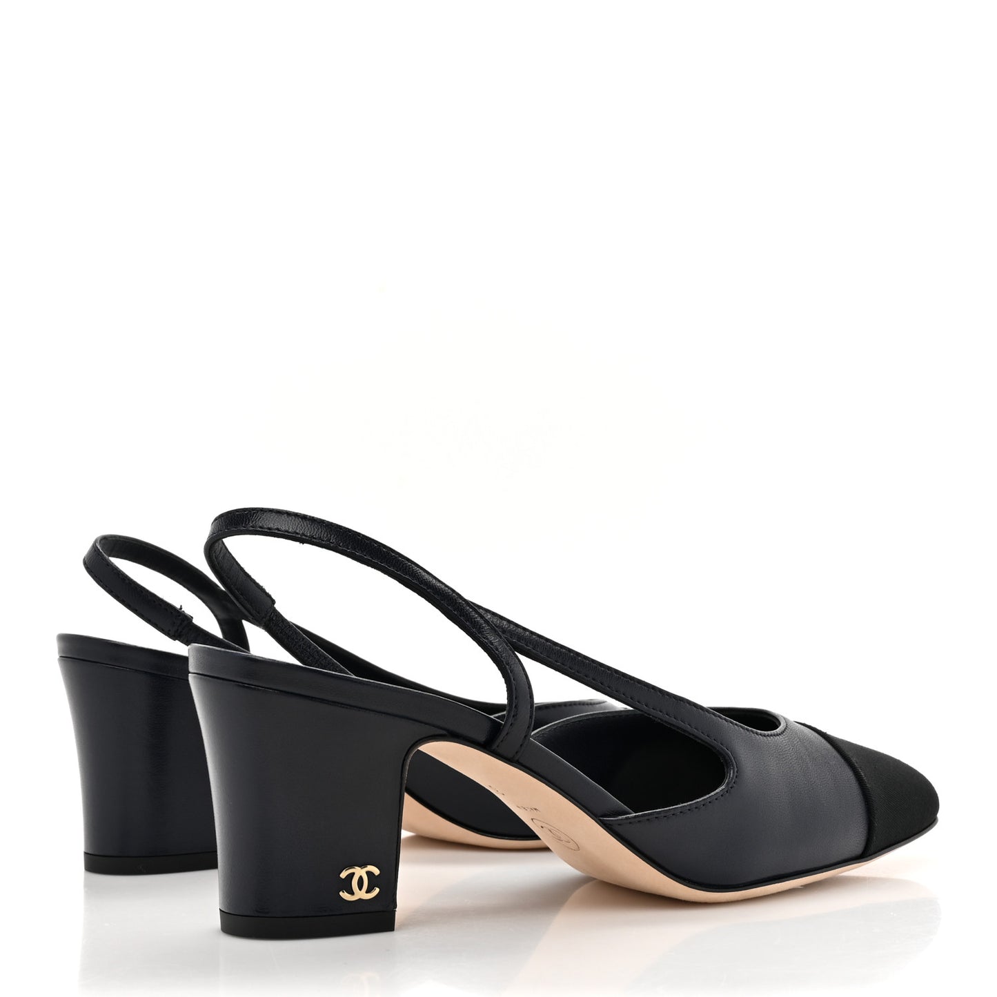 Lambskin Grosgrain Cap Toe CC Slingback Sandals 37 Navy Black