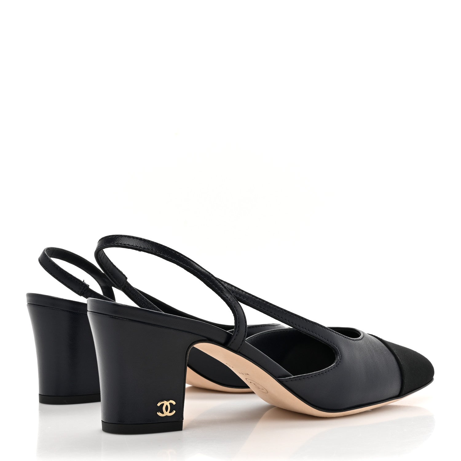 Chanel Lambskin Grosgrain Cap Toe CC Slingback Sandals 37 Navy Black 4 of 9