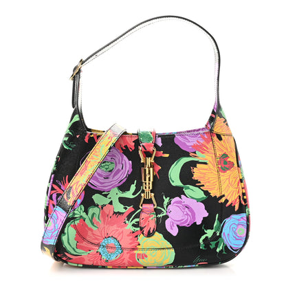 Gucci X KEN SCOTT New Shangai Calfskin Jenny Floral Print Small Jackie 1961 Hobo Black Pink 1 of 10