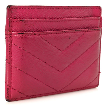 Saint Laurent Grain De Poudre Matelasse Chevron Monogram Credit Card Case Fresh Fuxia 3 of 12