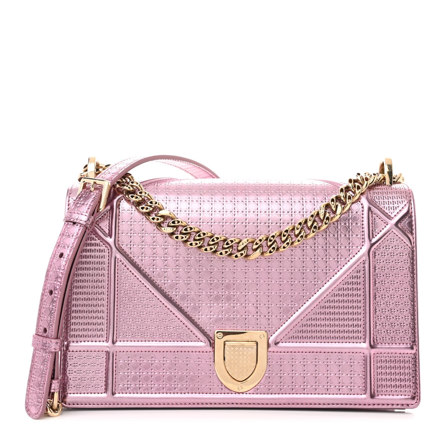 Christian Dior Metallic Patent Micro-Cannage Medium Diorama Flap Bag Pink 1 of 12