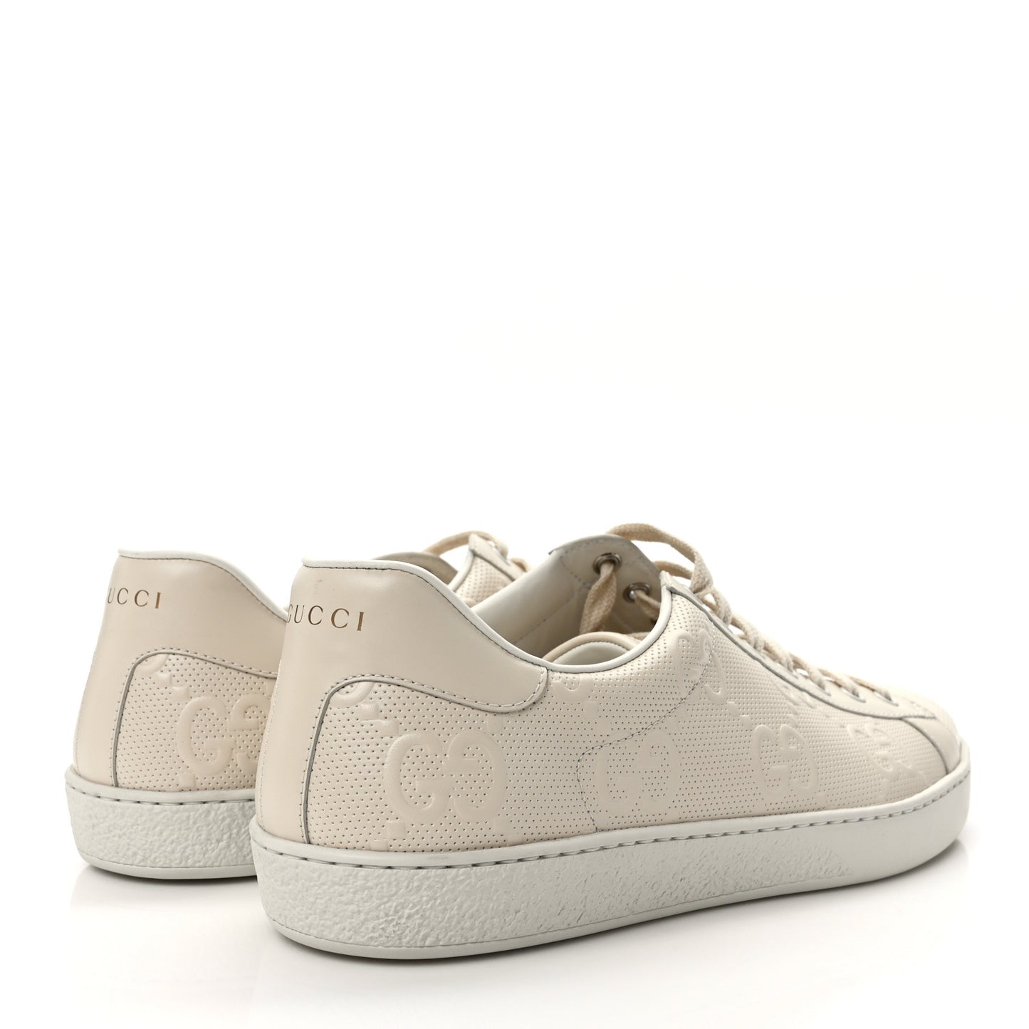 Calfskin GG Tennis Embossed Mens Ace Sneakers 10 Mystic White
