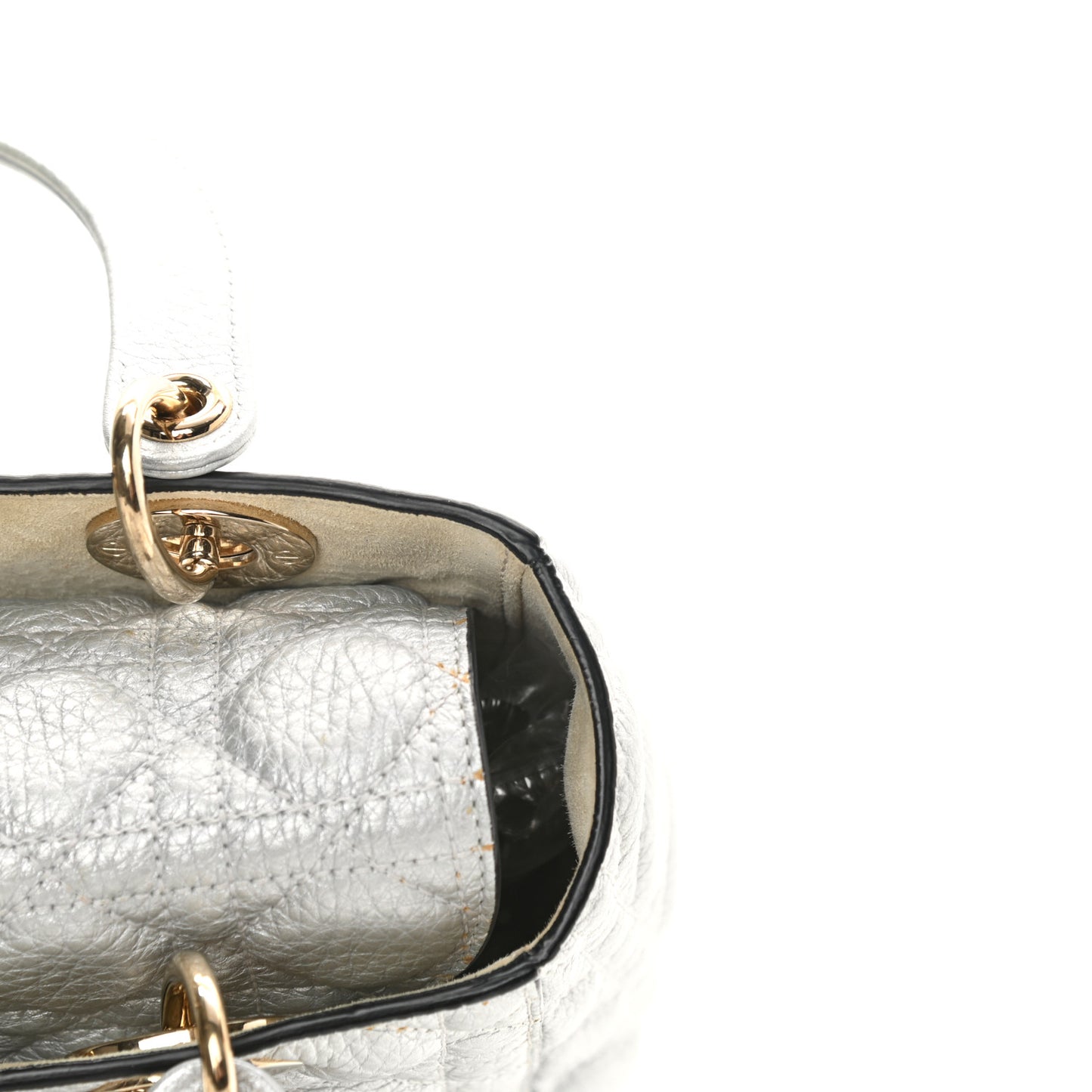 Metallic Grained Calfskin Cannage Medium Supple Lady Dior Silver
