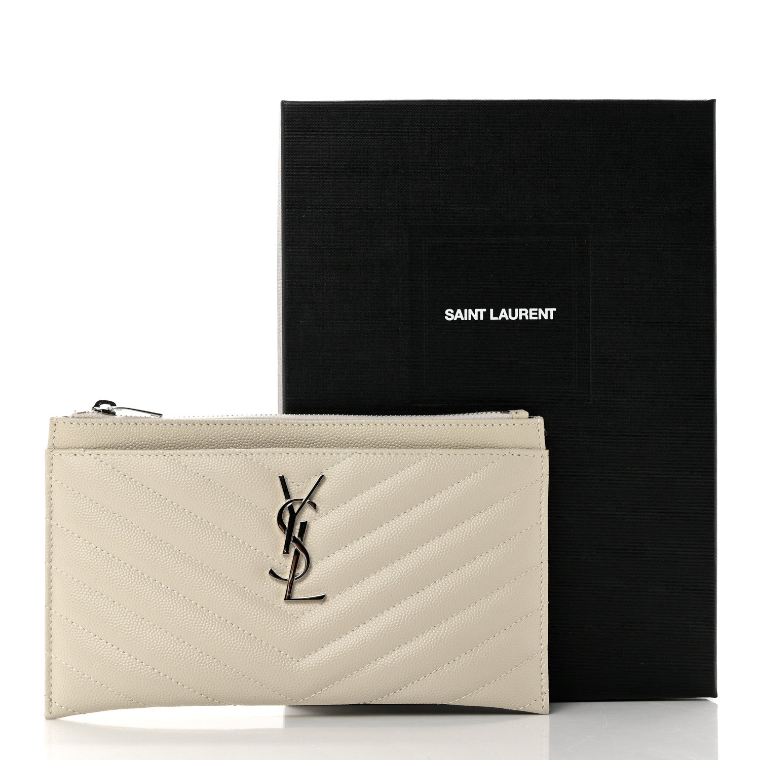 Saint Laurent Grain De Poudre Matelasse Chevron Monogram Bill Pouch Blanc Vintage 9 of 9