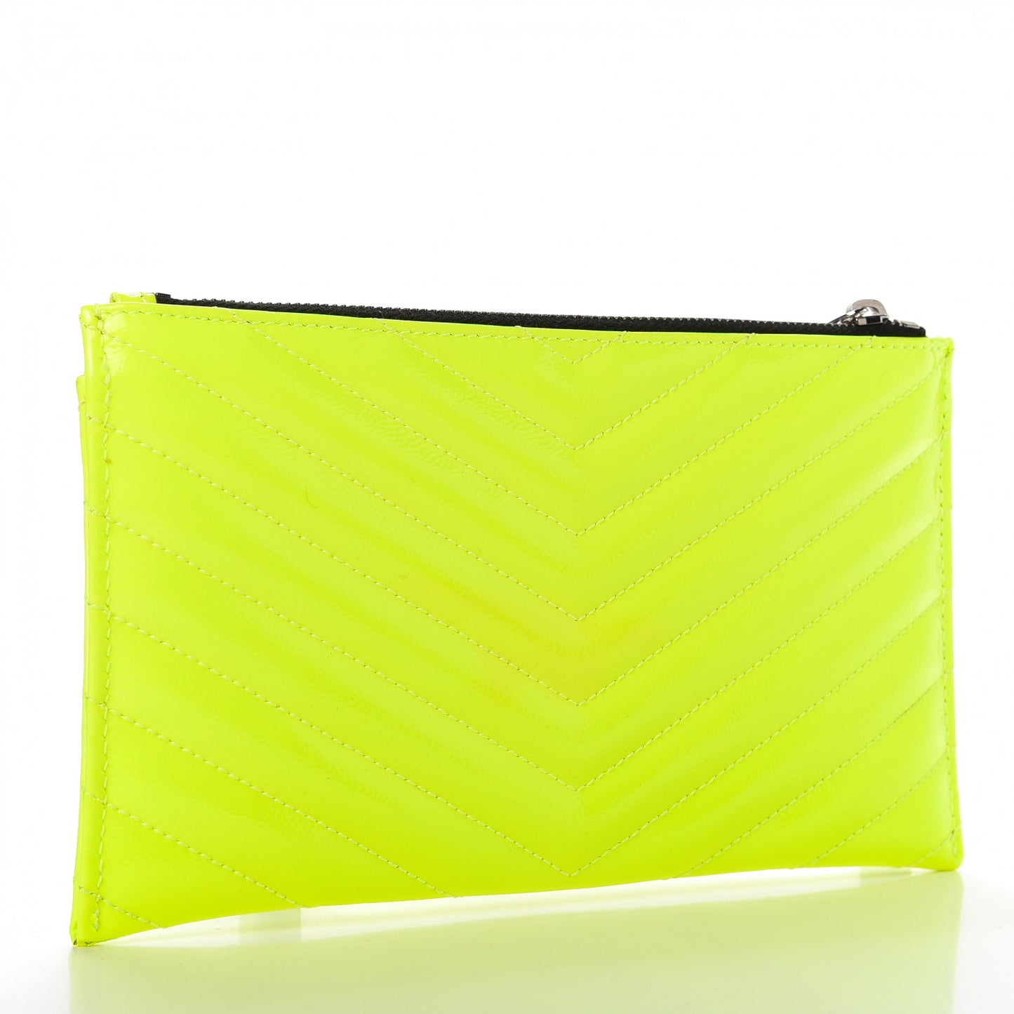 Patent Grain De Poudre Matelasse Chevron Monogram Bill Pouch Neon Yellow