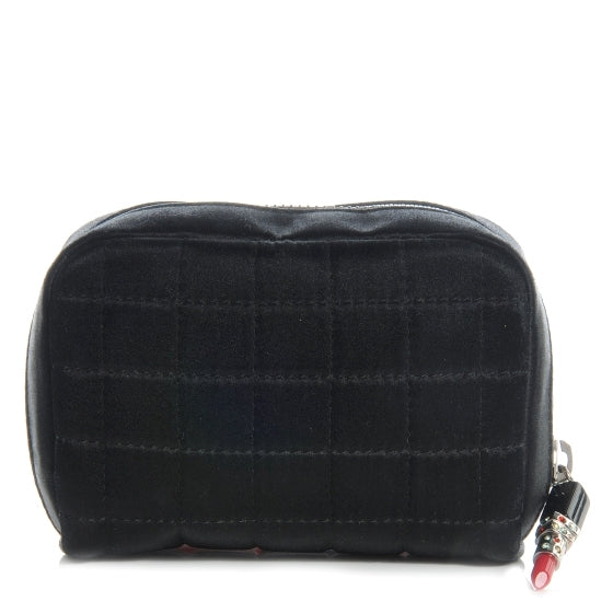 Chanel Satin Square Quilted Lipstick Charm Cosmetic Case Black 1 of 7