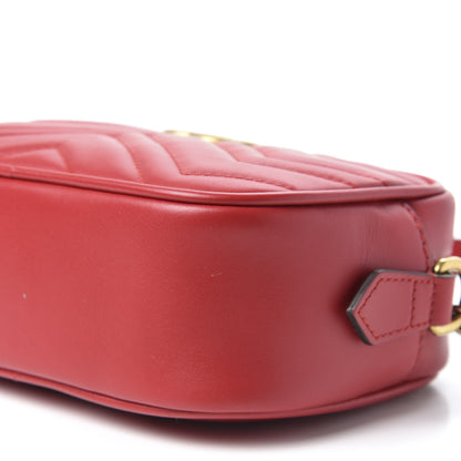 Gucci Calfskin Matelasse Mini GG Marmont Chain Shoulder Bag Hibiscus Red 6 of 9