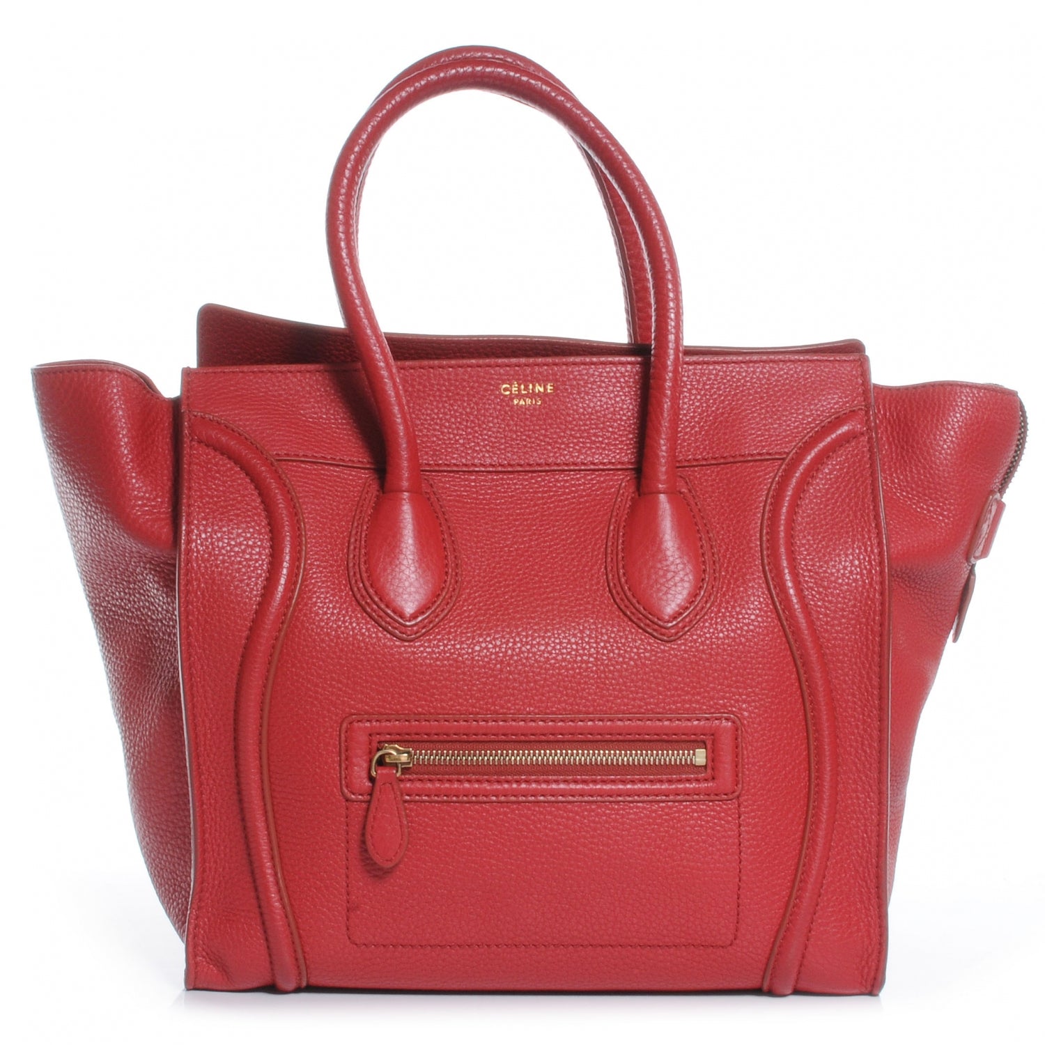 Celine Drummed Calfskin Mini Luggage Bag Red 1 of 9
