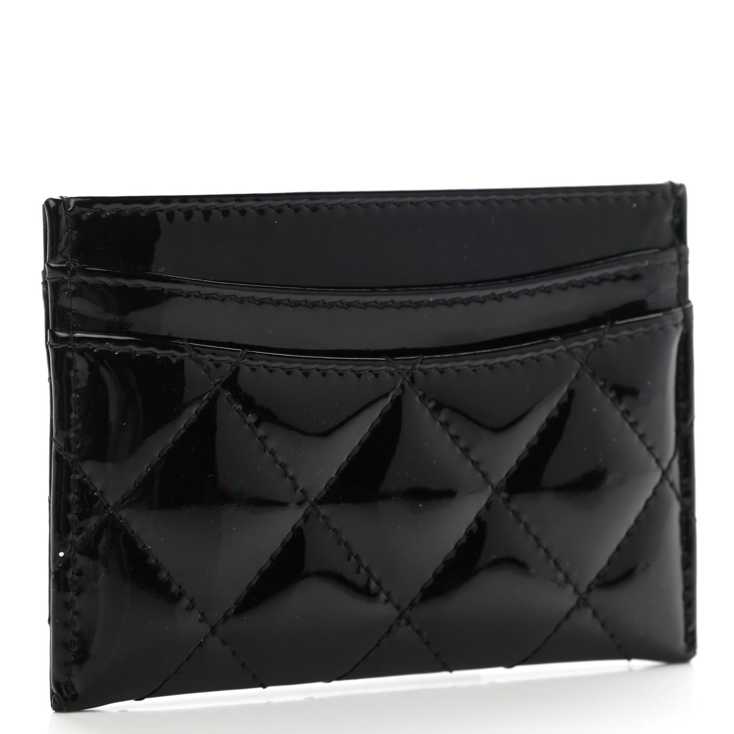 Patent Calfskin Quilted Card Holder Black
